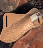 Handmade Damascus Steel Hunting Knife with Leather Sheath, Custom Fixed Blade Knife, pinecone Resin Handle Knife, Groomsmen Gift for Him