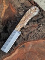 Handforged Bull Cutter Knife, Custom Handmade Leather Holster Sheath, Exotic pinecon Resin Handle, Cowboy Rancher Gift for Him, Outdoor Knife