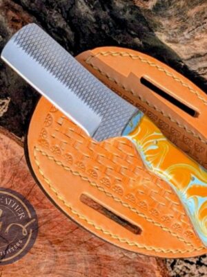 Handmade High-Carbon Steel Rasp Cleaver / Skinner Knife with Custom Sheath