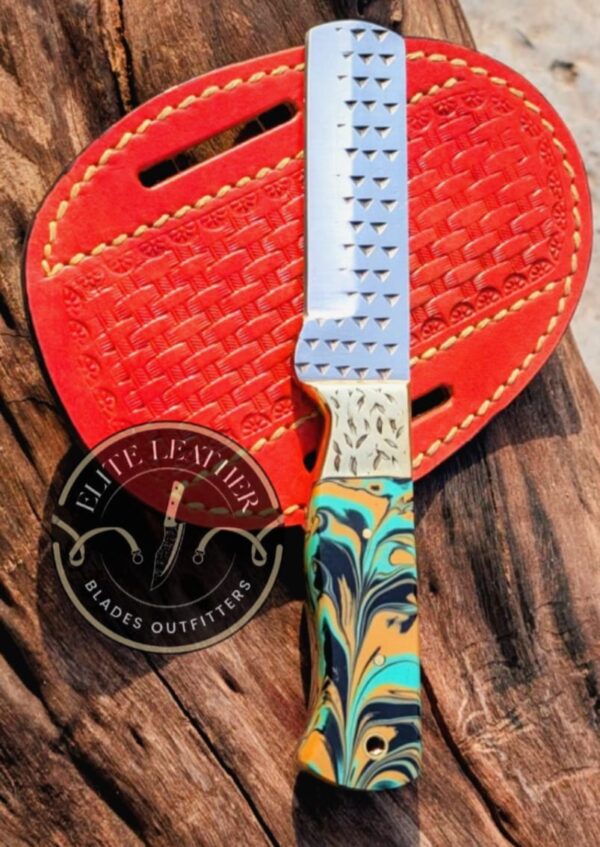 Handmade RASP Blade Knife with Resin Handle, Custom Leather Belt Sheath, Western Style Pocket Knife