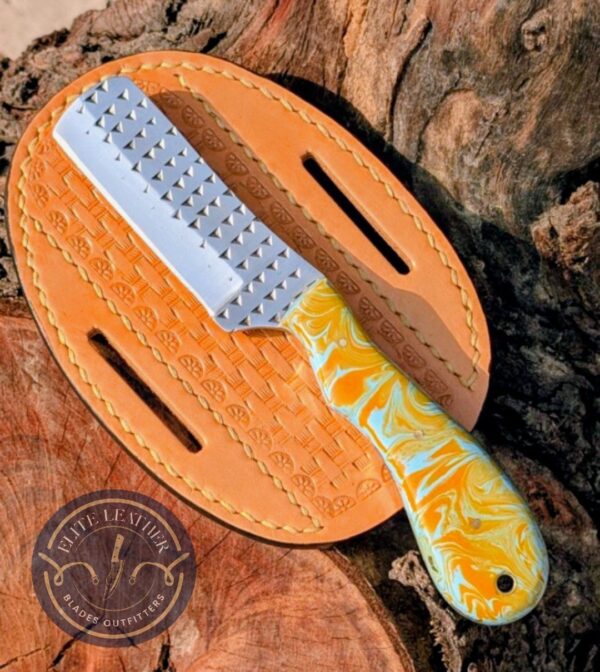 Handmade High-Carbon Steel Rasp Cleaver / Skinner Knife with Custom Sheath