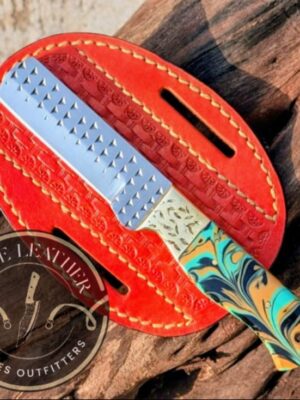 Handmade RASP Blade Knife with Resin Handle, Custom Leather Belt Sheath, Western Style Pocket Knife