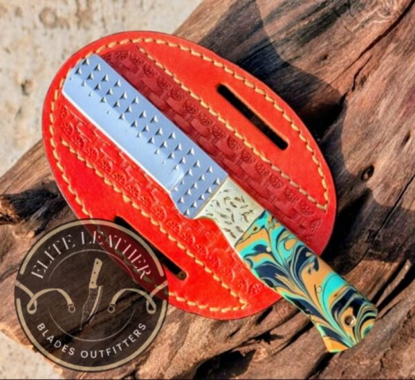 Handmade RASP Blade Knife with Resin Handle, Custom Leather Belt Sheath, Western Style Pocket Knife