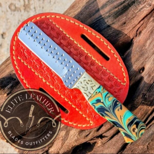 Handmade RASP Blade Knife with Resin Handle, Custom Leather Belt Sheath, Western Style Pocket Knife