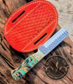 Handmade RASP Blade Knife with Resin Handle, Custom Leather Belt Sheath, Western Style Pocket Knife