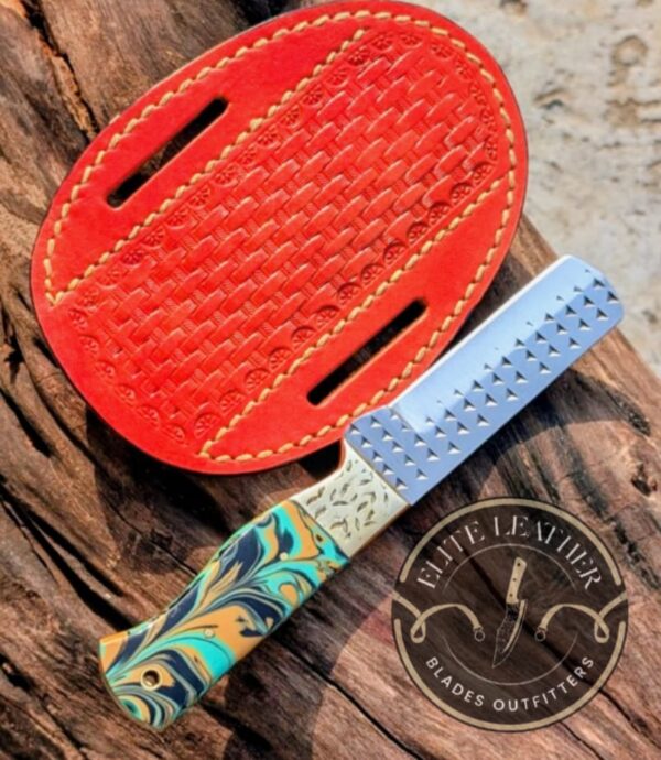 Handmade RASP Blade Knife with Resin Handle, Custom Leather Belt Sheath, Western Style Pocket Knife