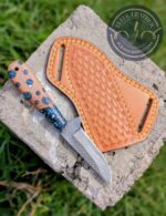 Handmade Damascus Hunting Knife with Turquoise Handle & Custom Leather Sheath