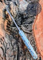 Handcrafted Lineman Knife, Damascus Steel Blade, Turquoise Pine Cone Handle, Western Style Knife with Leather Sheath