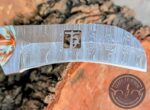 Handcrafted Lineman Knife, Damascus Steel Blade, Turquoise Pine Cone Handle, Western Style Knife with Leather Sheath