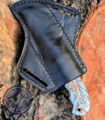 Handcrafted Lineman Knife, Damascus Steel Blade, Turquoise Pine Cone Handle, Western Style Knife with Leather Sheath