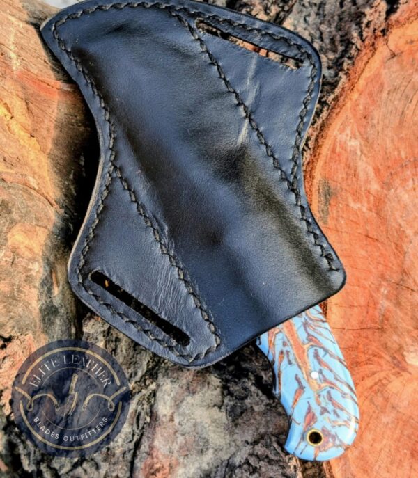Handcrafted Lineman Knife, Damascus Steel Blade, Turquoise Pine Cone Handle, Western Style Knife with Leather Sheath