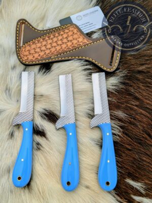 Handcrafted 8-Inch File Stock Farrier Knife with Custom Leather Pancake Sheath