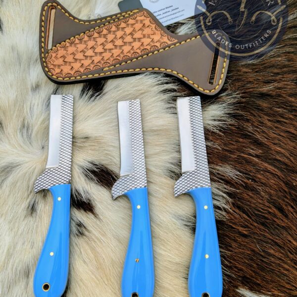 Handcrafted 8-Inch File Stock Farrier Knife with Custom Leather Pancake Sheath