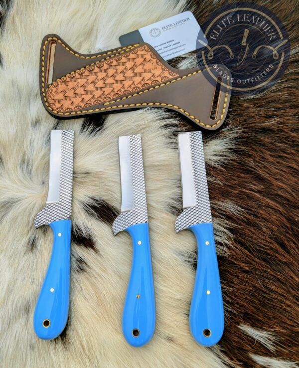 Handcrafted 8-Inch File Stock Farrier Knife with Custom Leather Pancake Sheath