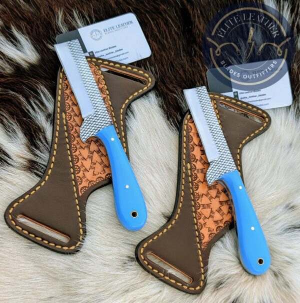 Handcrafted 8-Inch File Stock Farrier Knife with Custom Leather Pancake Sheath
