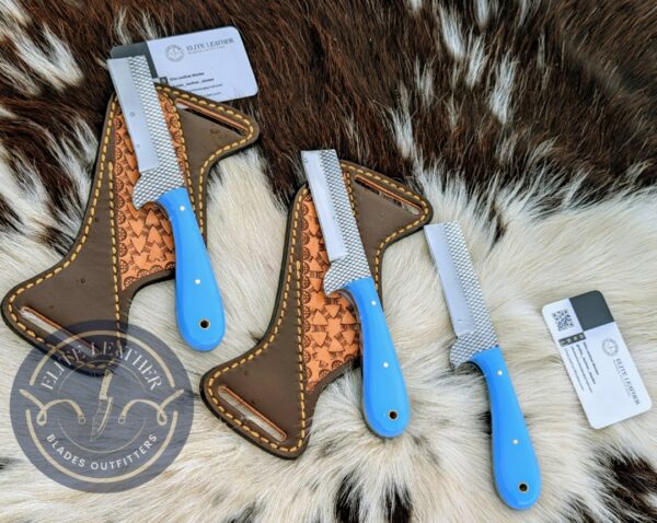 Handcrafted 8-Inch File Stock Farrier Knife with Custom Leather Pancake Sheath