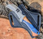 Custom Hand-Forged 8-Inch Tracker Knife with Blue Resin & Wood Handle