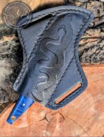 Custom Hand-Forged 8-Inch Tracker Knife with Blue Resin & Wood Handle