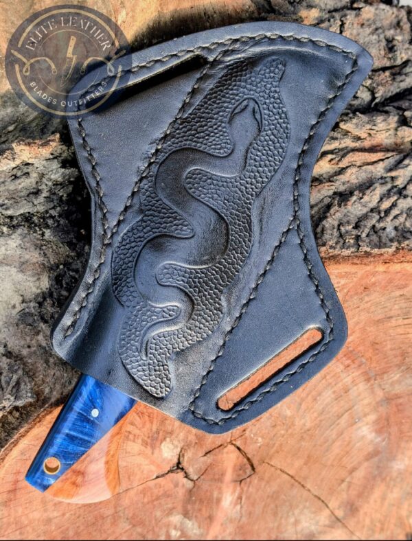 Custom Hand-Forged 8-Inch Tracker Knife with Blue Resin & Wood Handle