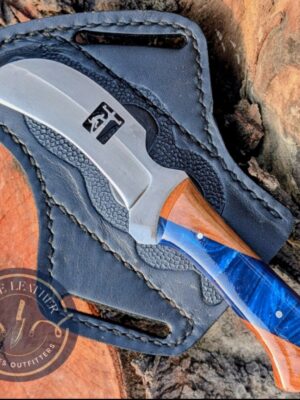 Custom Hand-Forged 8-Inch Tracker Knife with Blue Resin & Wood Handle