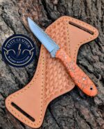 Handmade Western Cowboy Knife – 6.5" Stone Handle Fixed Blade Knife with Hand Tooled Leather Sheath – Rasp Steel EDC Hunting Knife