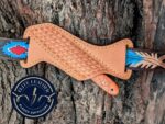 Handmade Western Cowboy Knife – 6.5" Stone Handle Fixed Blade Knife with Hand Tooled Leather Sheath – Rasp Steel EDC Hunting Knife